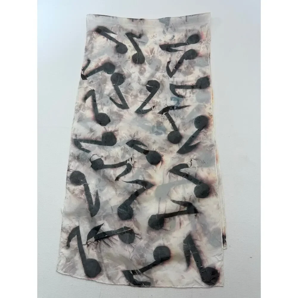 Music Note Scarf 100% Silk 15 x 60 Artsy Modern Musiccore Giftable